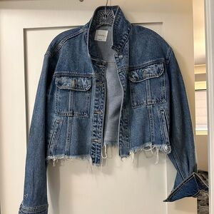 Hidden Cropped Frayed Edge Denim Jacket